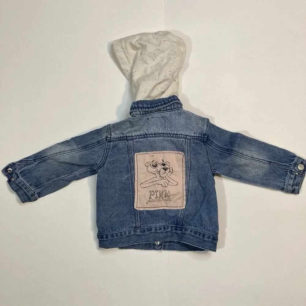 Zara Baby Girl x Pink Panther Terry Hood Love Denim Jacket 9-12m